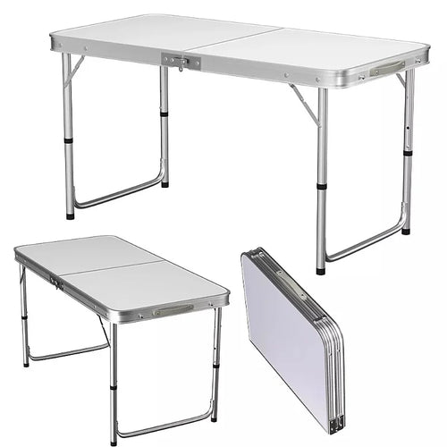 4ft Collapsible Height-Adjustable Aluminium Table for Camping Barbecue, with Handle Outdoor Garden Picnic Travel Weatherproof