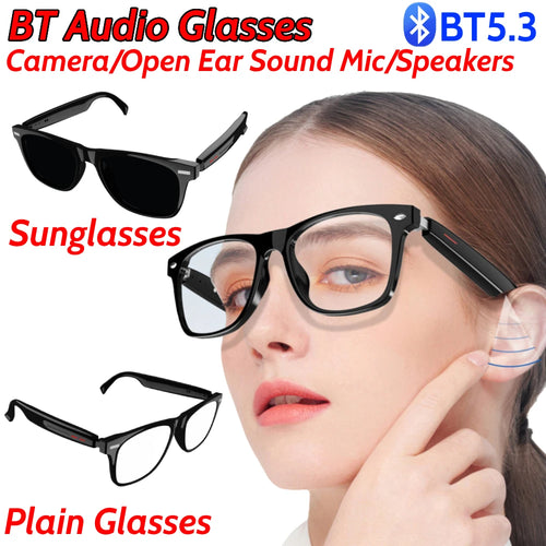 BT Audio Glasses Remote Shooting Outdoor Sport Glasses with Camera Open Ear Sound Mic Speakers Wearable Eyeglass for Women Men