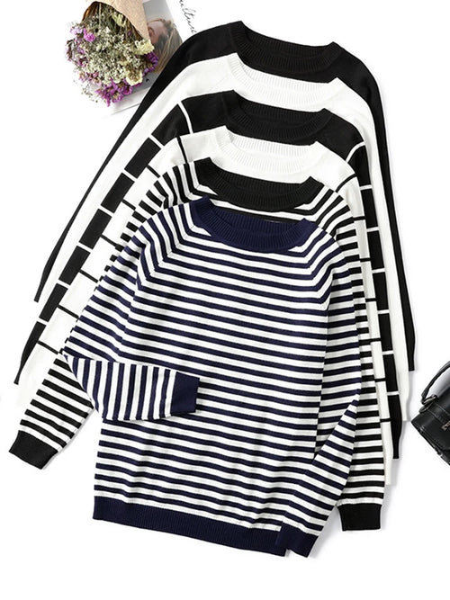 The Meridian | Long Sleeve Striped Knit Pullover Sweater for Women