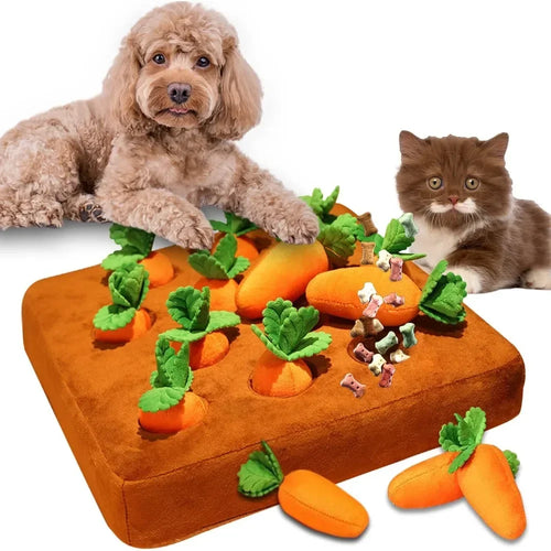 Karotten-Schnüffelteppich für Hunde und Katzen, Puzzlespielzeug mit 12 Karotten für kleine, mittlere und große Hunde, interaktives Haustier-Stressabbau-Kauspielzeug