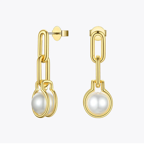 The Pearl Cascade | Gold-Tone Link Chain Drop Earrings for Women