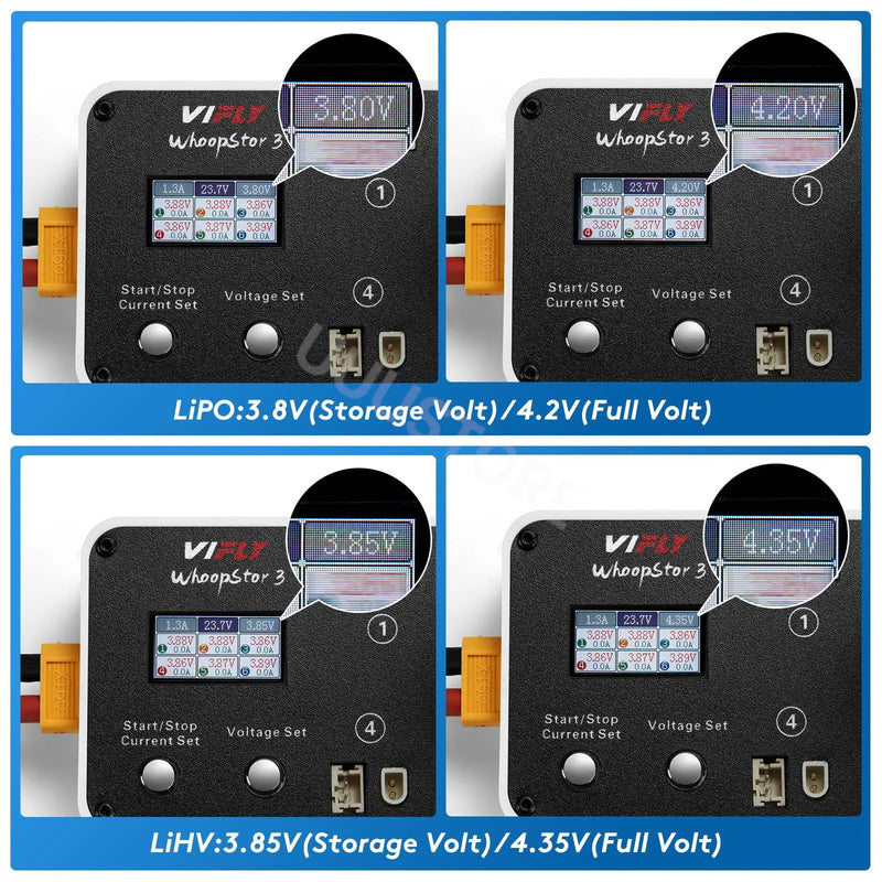 NEW VIFLY WhoopStor 3 V3 6 Ports 1S LIPO LiHV Battery Charger Discharger Storage LCD TYPE-C DC TX60 For FPV Drone BT2.0 PH2.0