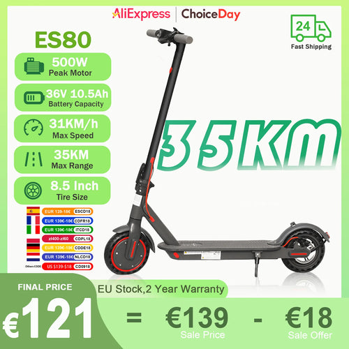 ES80/M365 X1 Elektroroller 36V 10.5Ah 500W Motor 35KM Reichweite 31KM/H 8.5Zoll Vollgummireifen Faltbarer Smart APP E-Scooter