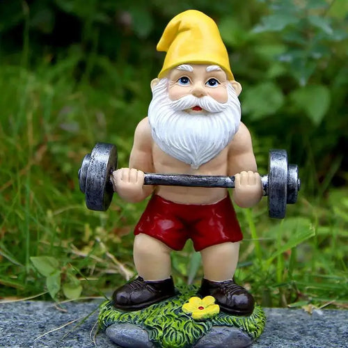 Niedliche kreative freche Wichtel Zwerg Gartendekoration Statue Alter Mann Feenornament Osterhantel Gewichtheben Wichtelskulptur