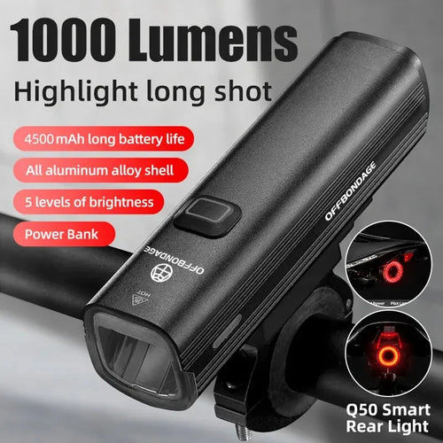 OFFBONDAGE Fahrradlicht 1000 Lumen Fahrradscheinwerfer Powerbank Taschenlampe Lenker USB-Laden MTB Rennrad Highlight