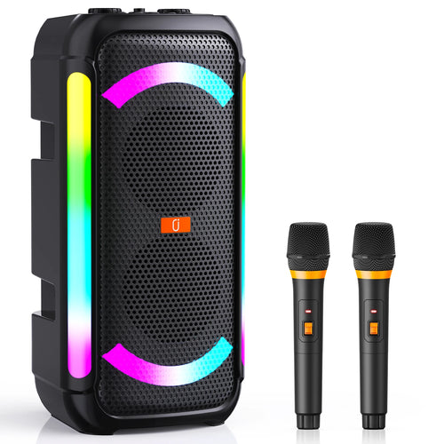 FanFun Wireless Bluetooth Speaker, Karaoke Machine with 2 Microphones, Home Karaoke Party Speaker with Led Light