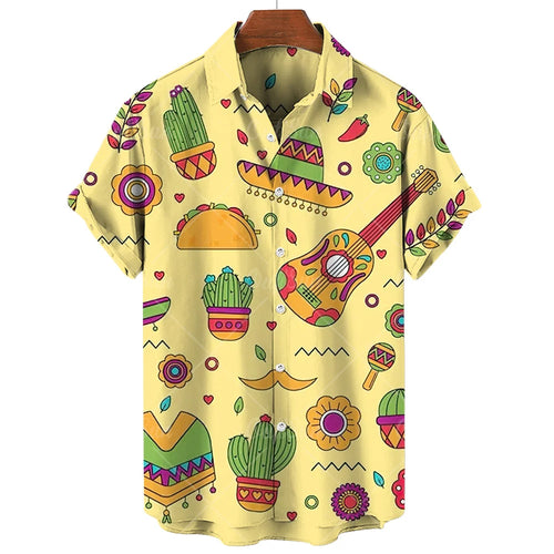 Vintage Men's Shirt Mexican style 3D Print Men's Clothing Summer Casual Hawaii Beach Hawaiian Harajuku Fashion Holiday Shirt
