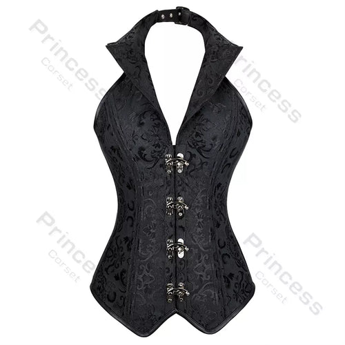 Steampunk Corsets for Women V-neck Gothic Corset Jacquard Corset Vest Cosplay Costume Pirate Corset Brown Black
