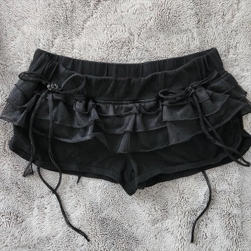 Gothic punk Vintage high street Harajuku lace bow slim shorts Summer trendy solid color European and American sexy casual shorts