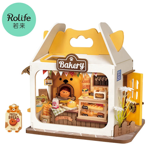 Rolife Miniature Doll House Food Box Shop DIY Miniature House Kit Diorama House Building Set with LED Room