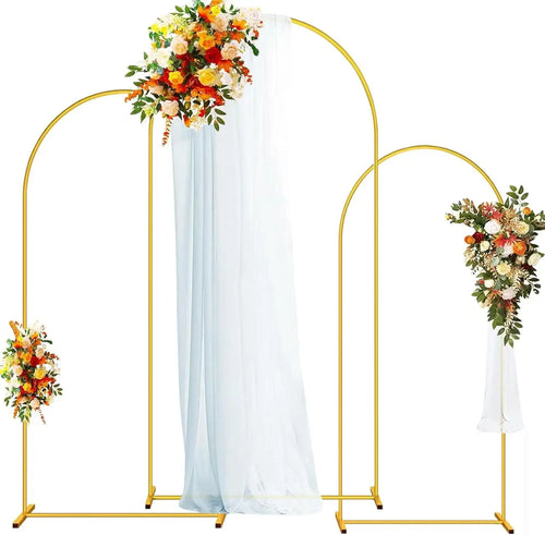 Golden metal balloon arch bracket 3-piece set (7.2 feet/6.6 feet/6 feet) suitable for wedding ceremonies, birthday parties