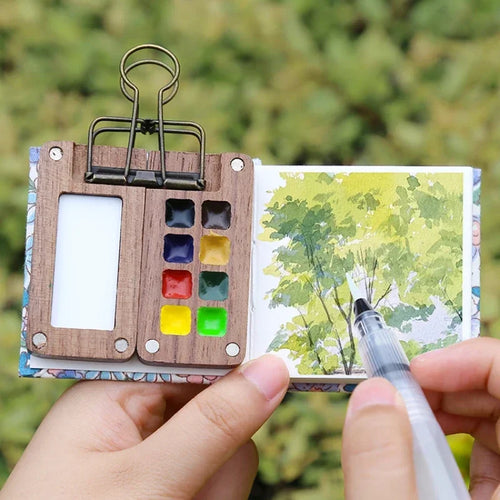 Tragbare Reise-Holzpalette, handgefertigt, 8 Fächer, 0,5 ml, für Aquarellfarben, Ölfarben, Malkasten, leerer Kasten, Künstlerbedarf