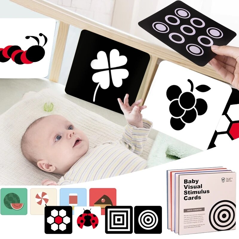 Montessori Baby Visual Stimulation Card Black White High Contrast Flash Cards for Kids Educational Sensory Book Baby Flashcard
