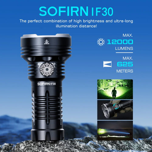 Sofirn IF30 Leistungsstarke USB-C wiederaufladbare EDC Taschenlampe IPX8 wasserdicht 32650 12000lm SFT40 Lampe Tragbare Taschenlampe