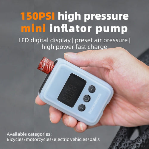 ROCKBROS 150PSI Portable Bike Electric Air Pump LED Display 500mAH Type-C Mini Compressor Tire Inflator MTB Road Bicycle Pump