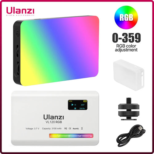 Ulanzi VL120 RGB Kameralicht mit Diffusor 2500-9000K CRI 95+ 3100mAh LED Videoleuchte für Kamera Handy Fotografie Lichter
