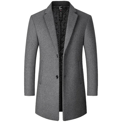 BROWON Herren Trenchcoat Herbst und Winter Neue einfarbige lange Wollmantel für Herren Business Casual Windbreaker Herrenbekleidung