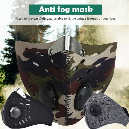 Sport-Gesichtsmaske mit Aktivkohlefilter Wiederverwendbar Waschbar Anti-Beschlag Mundmaske Radfahren Gesichtsmaske Filter MTB Rennrad Schutz
