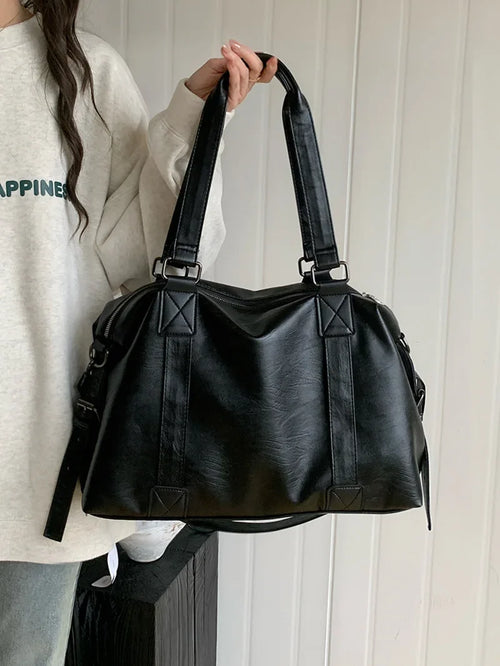 Large Capacity Black Shoulder Bags For Women Large Shopper Bag Solid Color Soft Leather Crossbody Handbags Lady Travel Tote bags