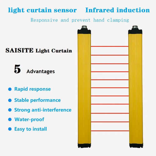 SAISITE Sicherheitslichtvorhang Sensor Schalter 4/6/8/10/12/16 Strahlen Sicherheitsgitter Sicherheitseinrichtung 10mm/20mm/40mm Auflösung DC12 24V