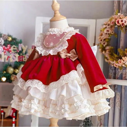Mädchen Baby Partykleid Neu Spanisch Vintage Lolita Ballkleid Spitze Puffärmel Kleid Weihnachtsparty Ostern Prinzessinnenkleid Geschenksocken