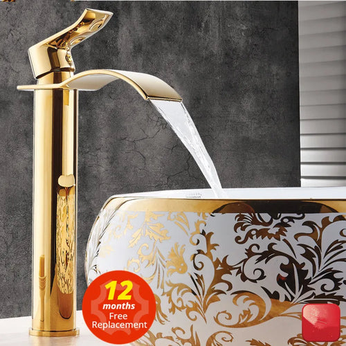 The Cascade | Gold and White Waterfall Basin Faucet in Solid Brass