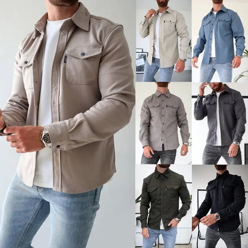 Freizeit-Langarm-Hemdjacke Herren Herbst Und Winter Neue Amerikanische Street-Fashion Uni-Farben Workwear Herrenhemd