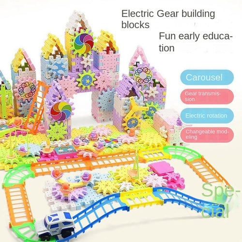 Vielseitiges elektrisch rotierendes Zahnradbausteinspielzeug, Montessori-Bausteine für Kinder Jungen Mädchen Geburtstagsgeschenke