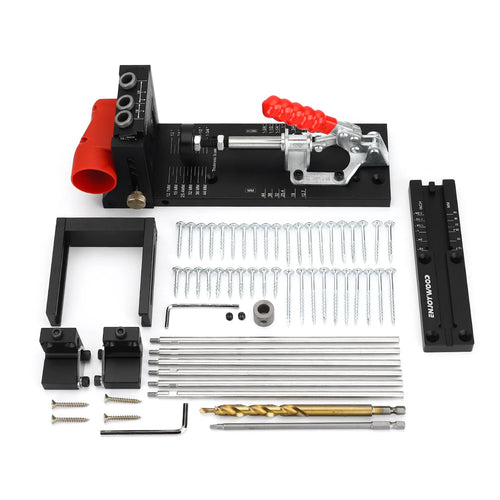 ENJOYWOOD XK4 PRO MAX Taschenlochlehre aus Aluminiumlegierung, verstellbare Holzbearbeitungs-Bohrschablone mit Stabilisierungsstange und Anschlagblock