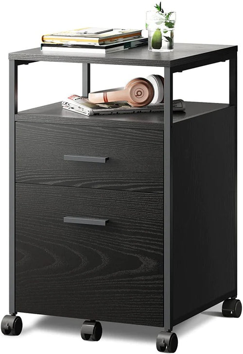 Wood 2 Drawer File Cabinet with Open Storage Shelf DEVAISE