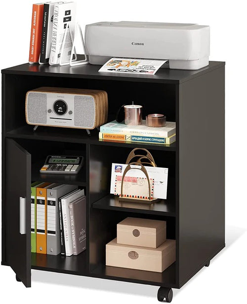 Black Mobile Printer Stand with Adjustable Shelf DEVAISE