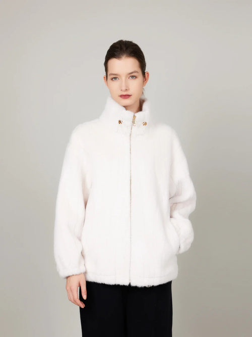 ASSUAL Winter Warm High Neck Zipper Faux Fur Pocket Coat