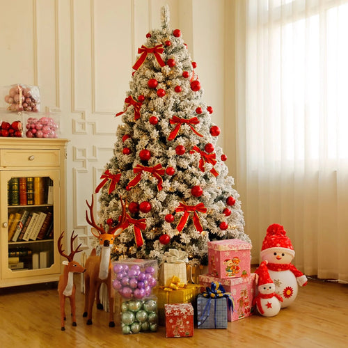 7.5ft Pvc Flocking Tied Light Christmas Tree Spread Out Naturally Tree Structure