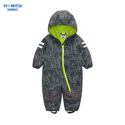 HONEYKING Children's Soft Shell Overalls Plus Velvet Rompers Windproof Rainproof Jumpsuit Waterproof Jumpsuit Kids Warm Jumpsuit
