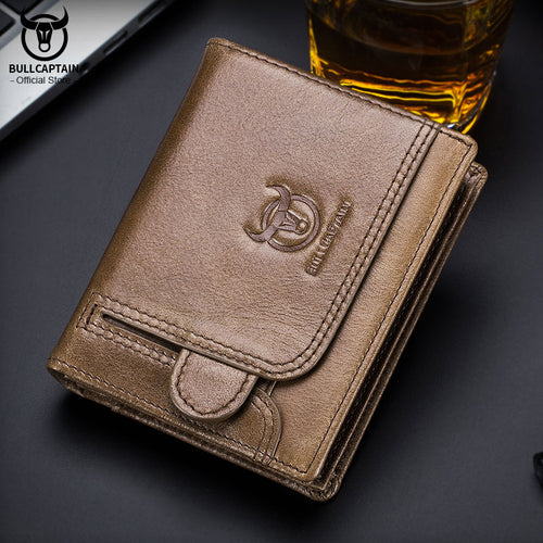 BULLCAPTAIN New Men's Business Wallet Features RFID Blocking Card Holder Brand Design Wallet's China Genuine Leather Purse Men