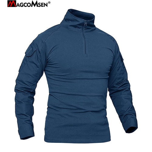 MAGCOMSEN Men's Army Combat Long Sleeve T Shirt Tactical Military Hunting 1/4 Zipper T-Shirt Outdoor Hiking Adventure Tee Shirts