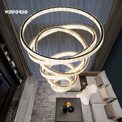 2022 Luxus-LED-Kristallleuchter-Pendelleuchte für Treppenhaus 110 V / 220 V Winfordo-Leuchte AUF LAGER