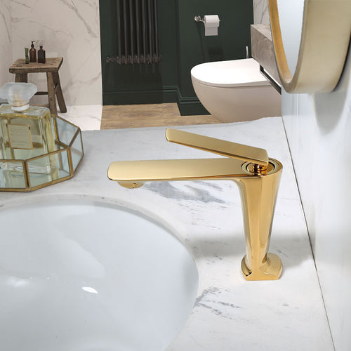 Bad Wasserhahn Gold Waschbecken Wasserhahn Kalt- und Warmwassermischer Waschbecken Wasserhahn Einhebelmischer Deck montiert Schwarz/Roségold Wasserhahn