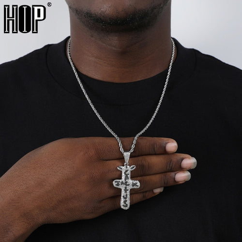Hip Hop Cactus Jack CZ Cross Iced Out Zirkonia Silberfarbene Halsketten & Anhänger für Herrenschmuck