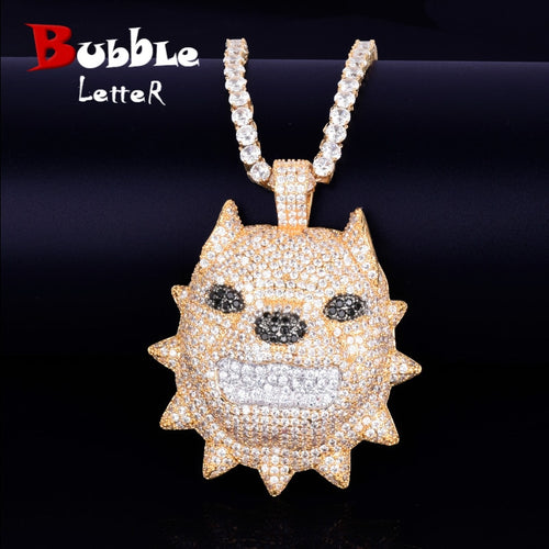 Tier Hundekopf Halskette & Anhänger Goldfarben Bling Zirkonia Herren Hip Hop Rock Street Schmuck