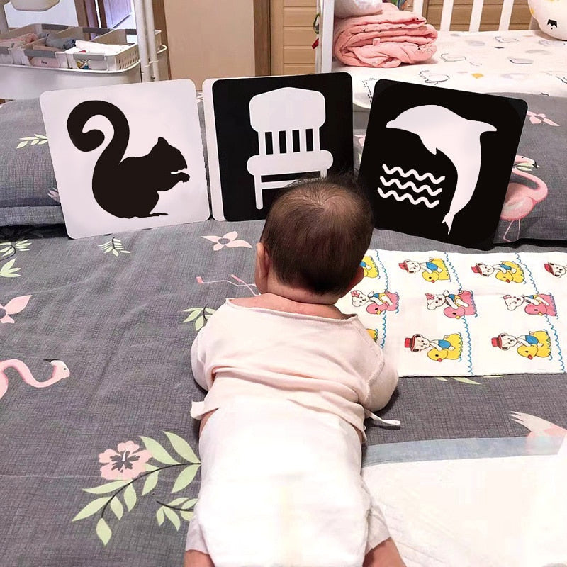 Montessori Baby Visual Stimulation Card Black White High Contrast Flash Cards for Kids Educational Sensory Book Baby Flashcard