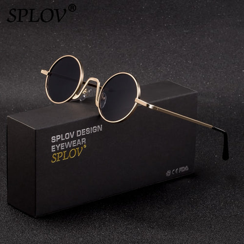 SPLOV Vintage Rap Sonnenbrille Herren Damen Steampunk-Stil Hip-Hop Kleine Runde Metallrahmen Brille Retro Gafas De Sol mit Etui