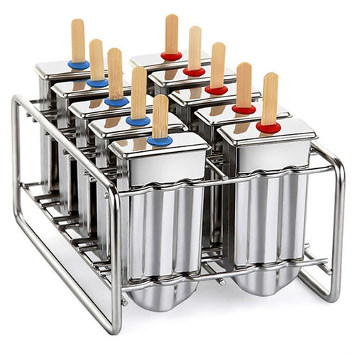 UPORS Popsicle Mold Stainless Steel Ice Cream Mold with Popsicle Holder Rack Ice Lolly Mold Homemade Frozen Lolly Popsicle Maker