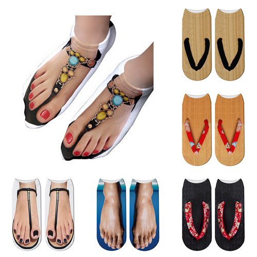 3D Funny Slippers Printed Low Ankle Cotton Socks Fashion Harajuku Soft Short Socks Cute Happy Boat Sox for Female