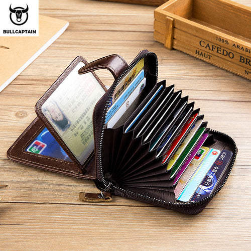 BULLCAPTAIN Men's Leather Wallet Business Wallets Multifunction Multifunctional Business Card Holder Small Card Box