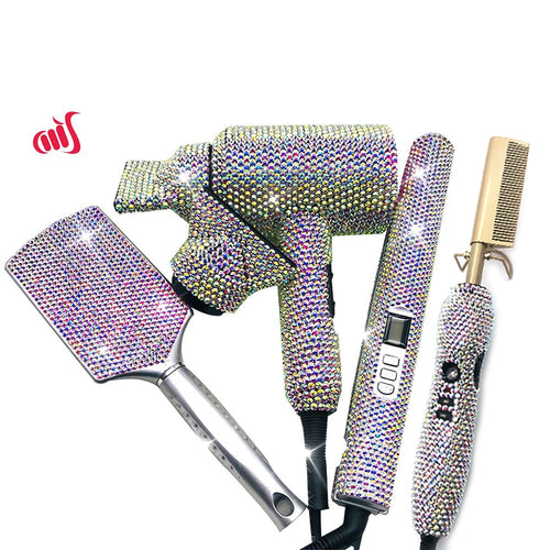 Crystal Hair Pressing Hot Comb Hair Blow Dryer Set Bling Hot Tools Set for Hair Stylist