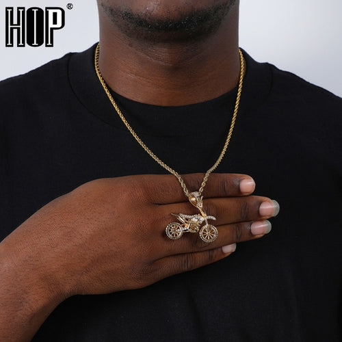 HIP Hop Full AAA Iced Out Bling CZ Kubikzirkon Kupfer Motorrad Anhänger & Halsketten für Herrenschmuck mit Tenniskette