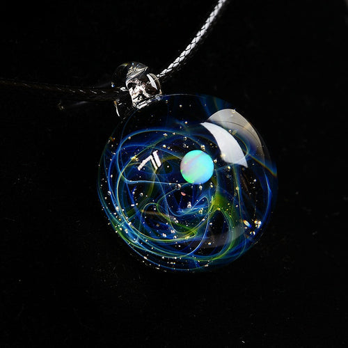BOEYCJR Unique Opal Stone Universe Glass Planets Pendant Necklace Galaxy Rope Chain Solar System Necklace for Women Gift