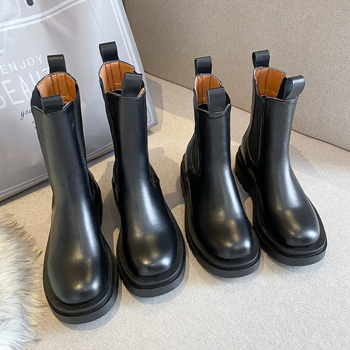 TUINANLE Chelsea Boots Chunky Boots Women Winter Shoes PU Leather Plush Ankle Boots Black Female Autumn Fashion Platform Booties