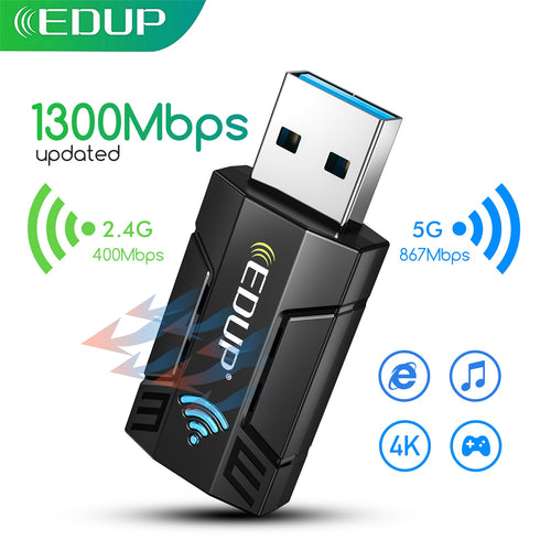 EDUP 1300Mbps Mini WiFi Adapter USB Wireless Network Card Dual Band 2.4G 5G 802.11ac High Headsink Lan Adapter For PC Computer